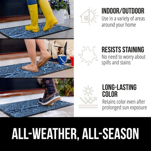 GORILLA GRIP Waterproof All-Season WeatherMAX Doormat - 72x24, Natural Rubber, Ocean Blue Waves, Easy Clean