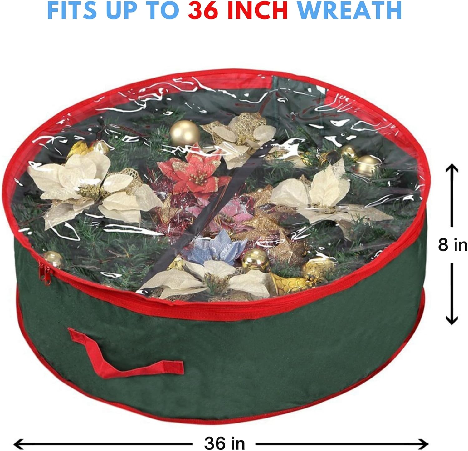 Primode Christmas Wreath Storage Bag 36" - Durable 600D Oxford Container with Clear Window for Easy Holiday Organization | Green