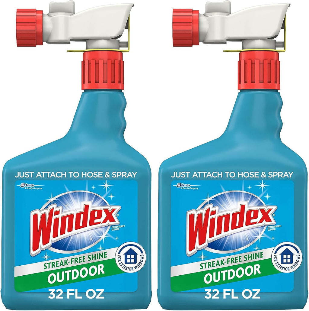 Windex Outdoor Window & Glass Cleaner - Ammonia-Free Concentrated Formula | 32 Fl Oz (Pack of 2)