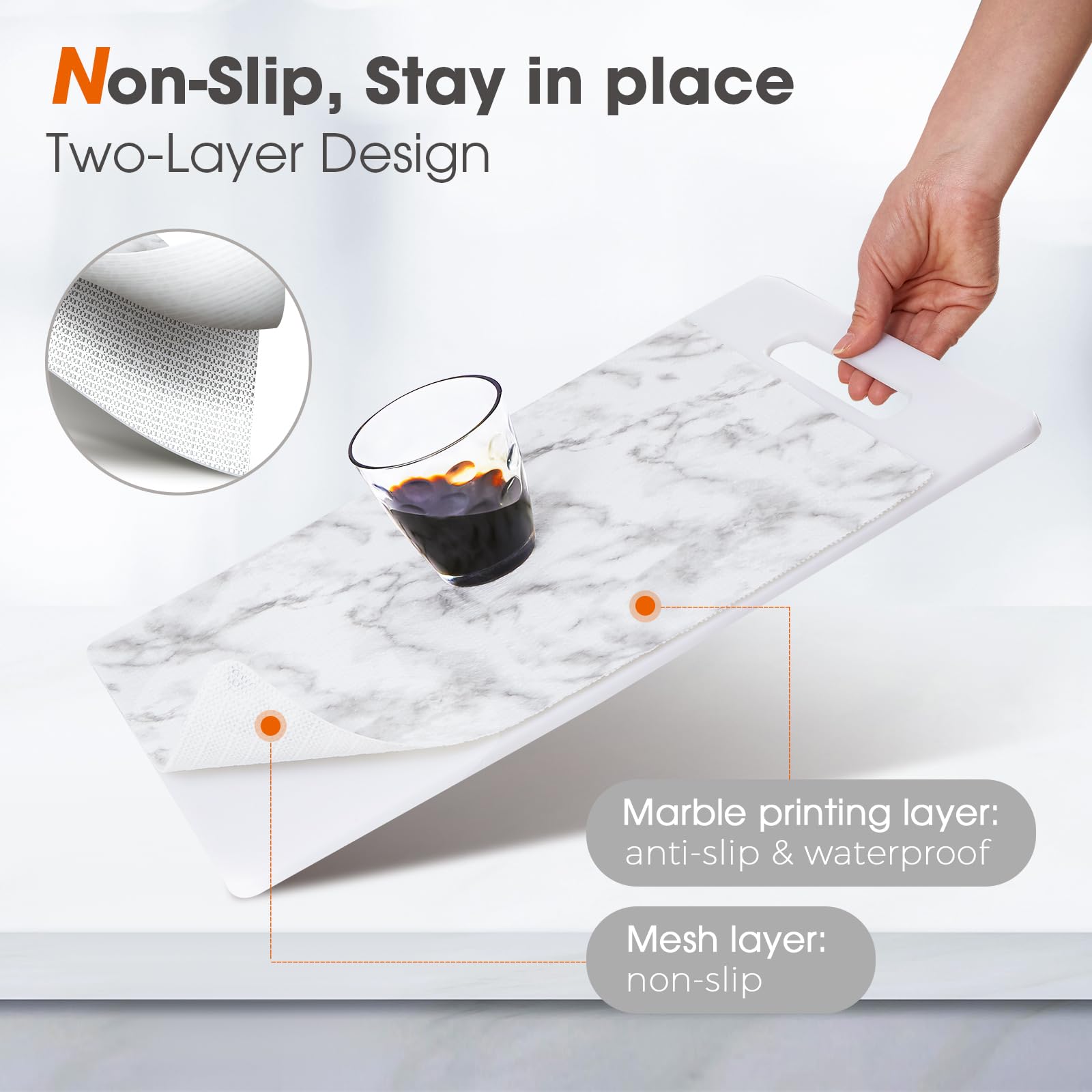 Beautysaid Shelf and Drawer Liner for Kitchen Cabinet, Non Adhesive Non Slip Shelf Paper Waterproof Washable Thickened for Dresser Pantry Shelve Bathroom Protector Liner(Marble,23.6 in x 10 FT)