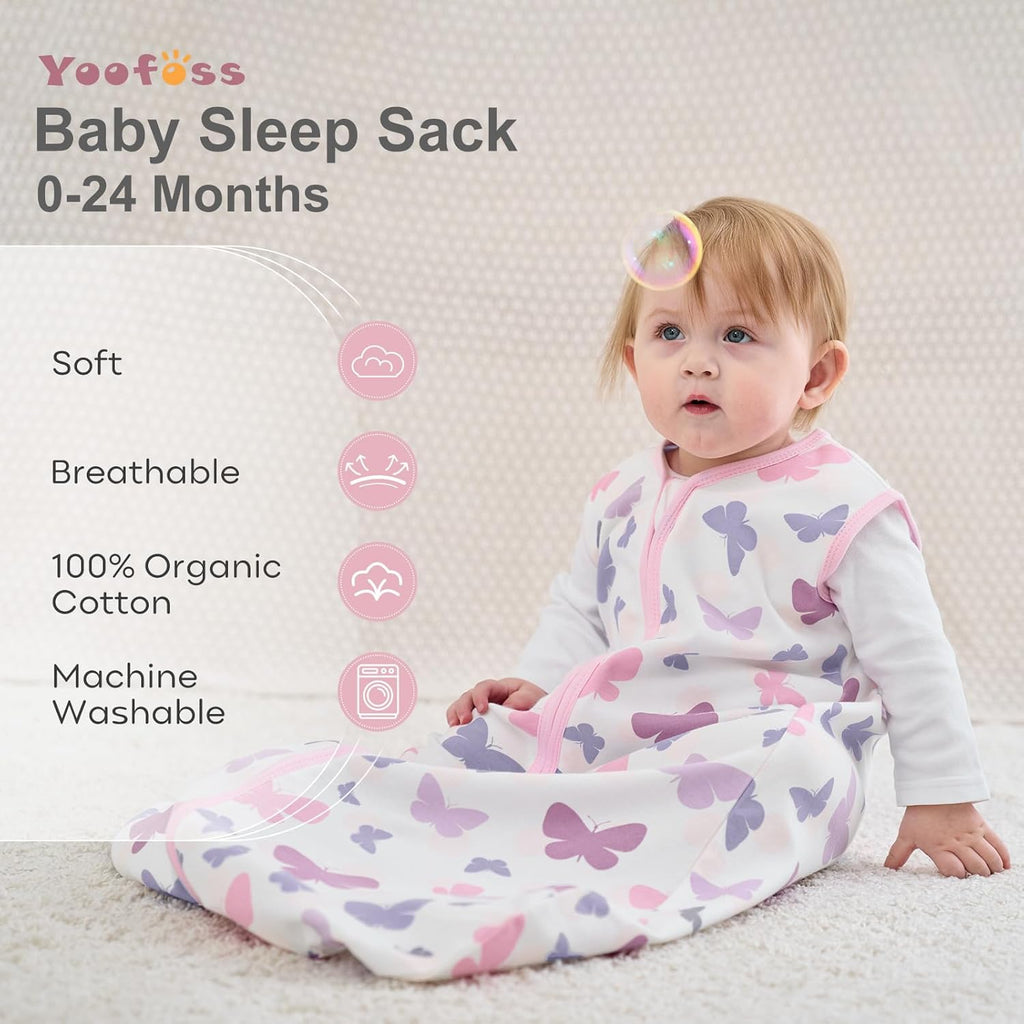 Yoofoss Baby Sleep Sack | 100% Organic Cotton Wearable Blanket for 0-6 Months | 2-Way Zipper, 3 Pack