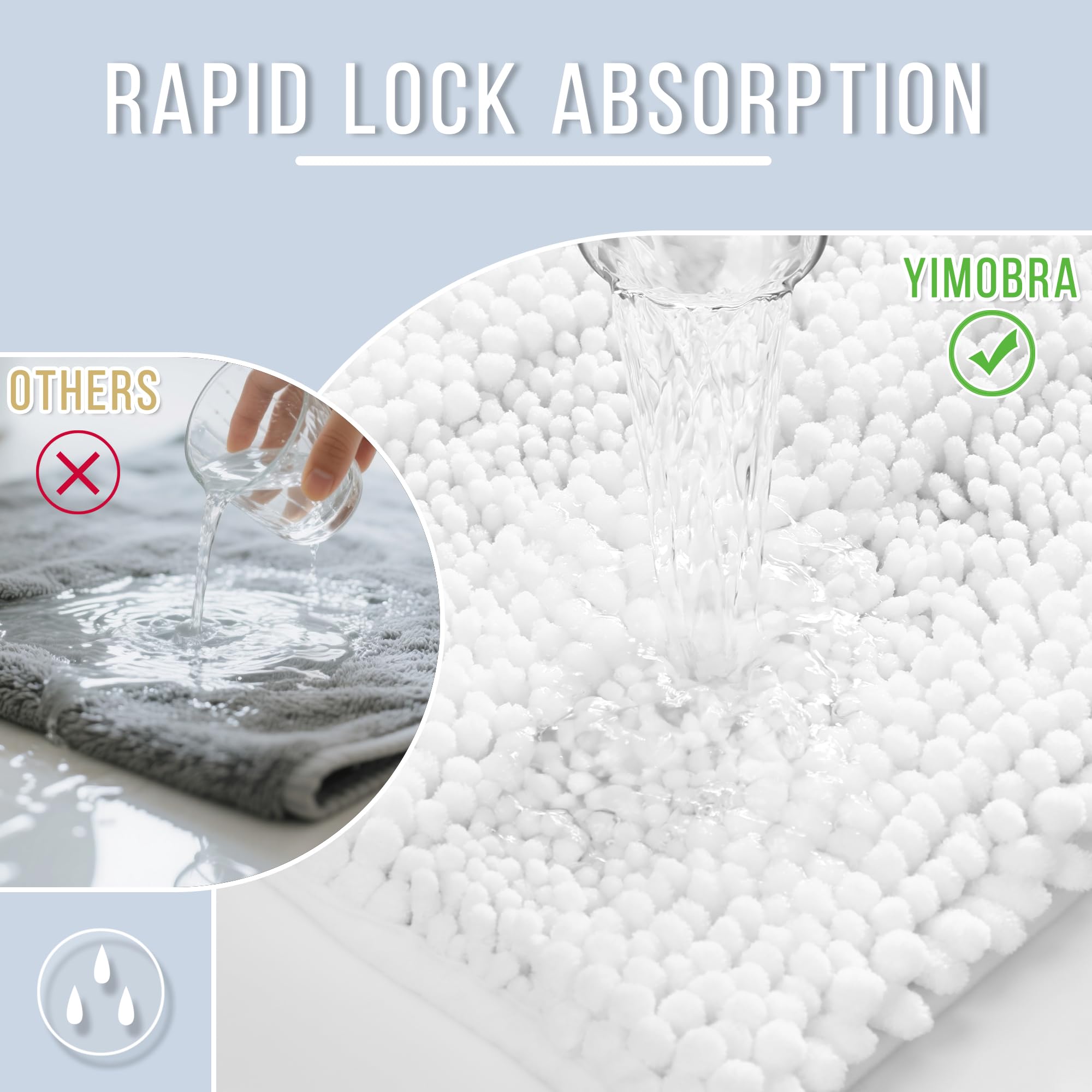 Yimobra Bathroom Runner Rug, 70 x 24, Long Bathroom Rugs Large Bath Mat, Soft Super Absorbent and Thick, Non-Slip, Machine Washable, Carpets for Home, Nursery, Bed and Living Room, White