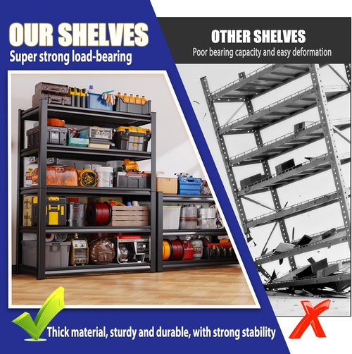 Garage Shelving | Heavy-Duty 5-Tier Metal Storage Unit - Adjustable 3500 lbs Capacity, 72"x59"x20", Black