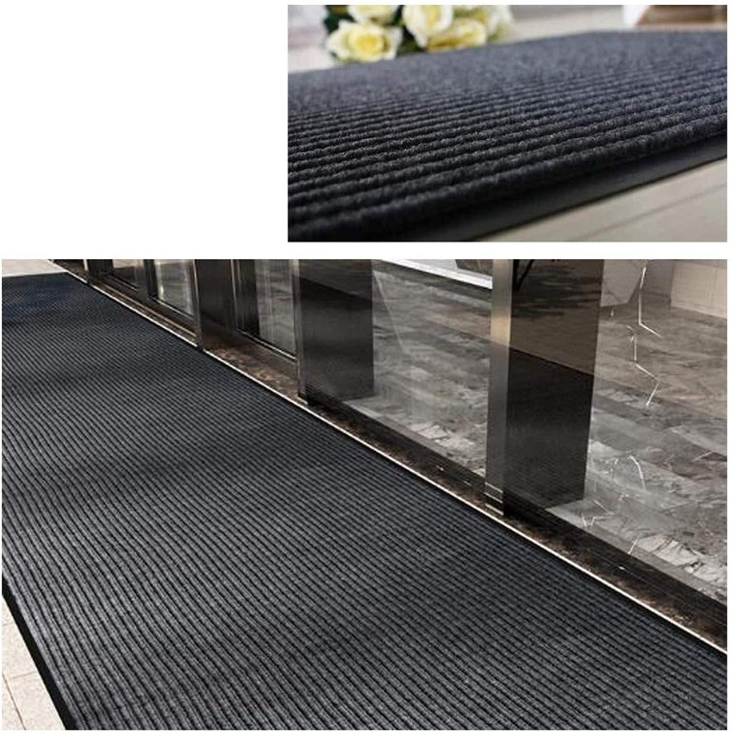 HappyBeeFlying Brush Step Large Front Door Mat 3'x10' Outdoor Indoor Commerical Entrance Mat Doormat Striped Low Profile Rubber Back Heavy Duty and Easy to Clean Gray