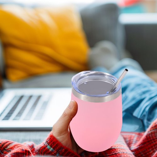 Dongni Stemless Insulated Wine Glass Tumbler,12 oz Stainless Steel Stemless Wine Glass Keeps Beverages Cold for 6 Hours, Hot for 3 Hours Non-Slip, Easy-Grip Insulated Cup(White 8pack)
