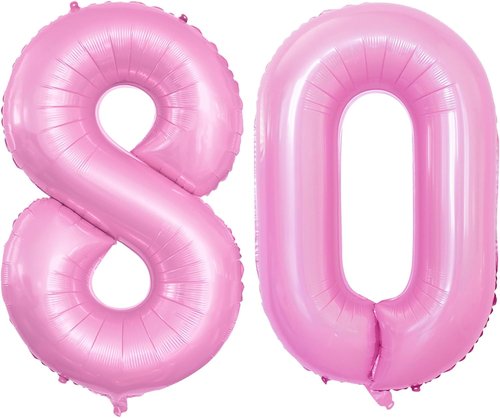 GOER 80th Birthday Balloons - 42 Inch Jumbo Light Pink Foil Helium Decorations for Anniversary