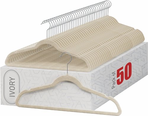 Home-it Premium Velvet Hangers - 50 Pack Ivory Non-Slip Heavy Duty Clothes Hangers | Ultra Thin Design
