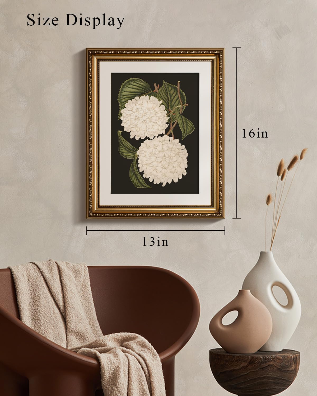 VIYYIEA Gold Framed Canvas Print - White Hydrangea Oil Painting for Elegant Home Decor | 13x16in