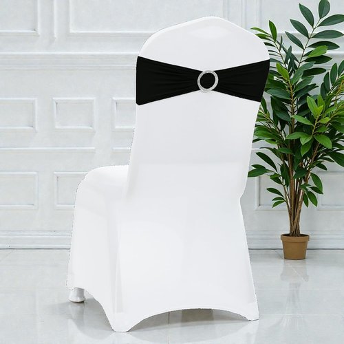 MDS Spandex Chair Sashes - 150 Pack of Universal Elastic Stretch Bands with Buckle Slider - Black