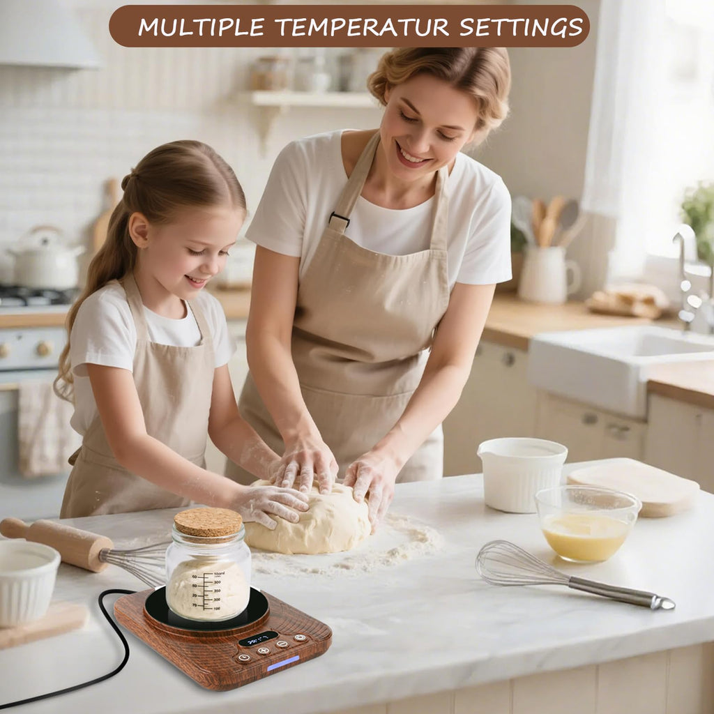 Upgrade Sourdough Starter Warmer (70-110°F)，Precise Thermostat Control Sourdough Warming Mat for KitchenAuto On/Off, 0-24 Hours Timer,with Thermostat Control, Timing, Memory Function (Wood Grain)