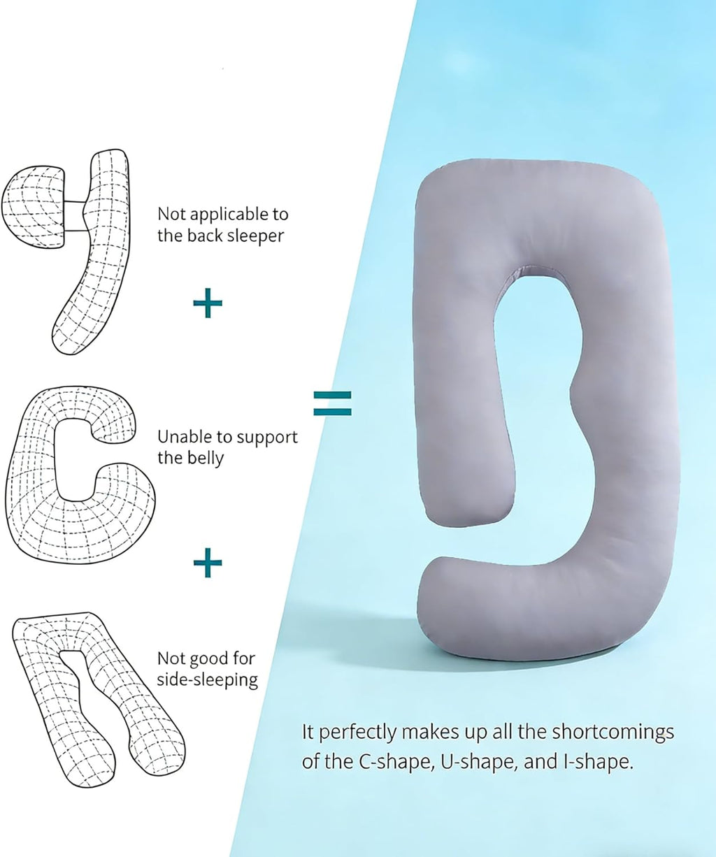 ZZZhen G-Shaped Pregnancy Pillow - 56 Inch Grey Maternity Pillow with Removable Cover for Ultimate Support