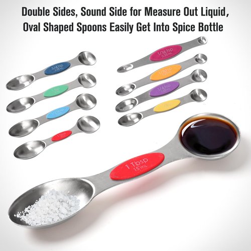 Magnetic Measuring Cups and Magnetic Measuring Spoons Set of 16,Heavy Duty 304 Stainless Steel Cups and Spoons With Leveles For Cooking & Baking (Green)