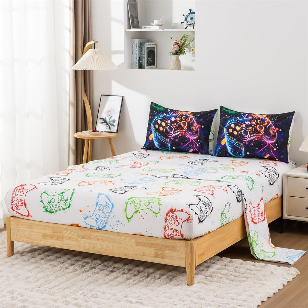 NTBED Game Console Comforter Set for Boys Girls Kids Space Galaxy Gaming 5 Pieces Bed in a Bag Lightweight Microfiber Gamer Bedding Comforter with Sheet,Twin 5pcs