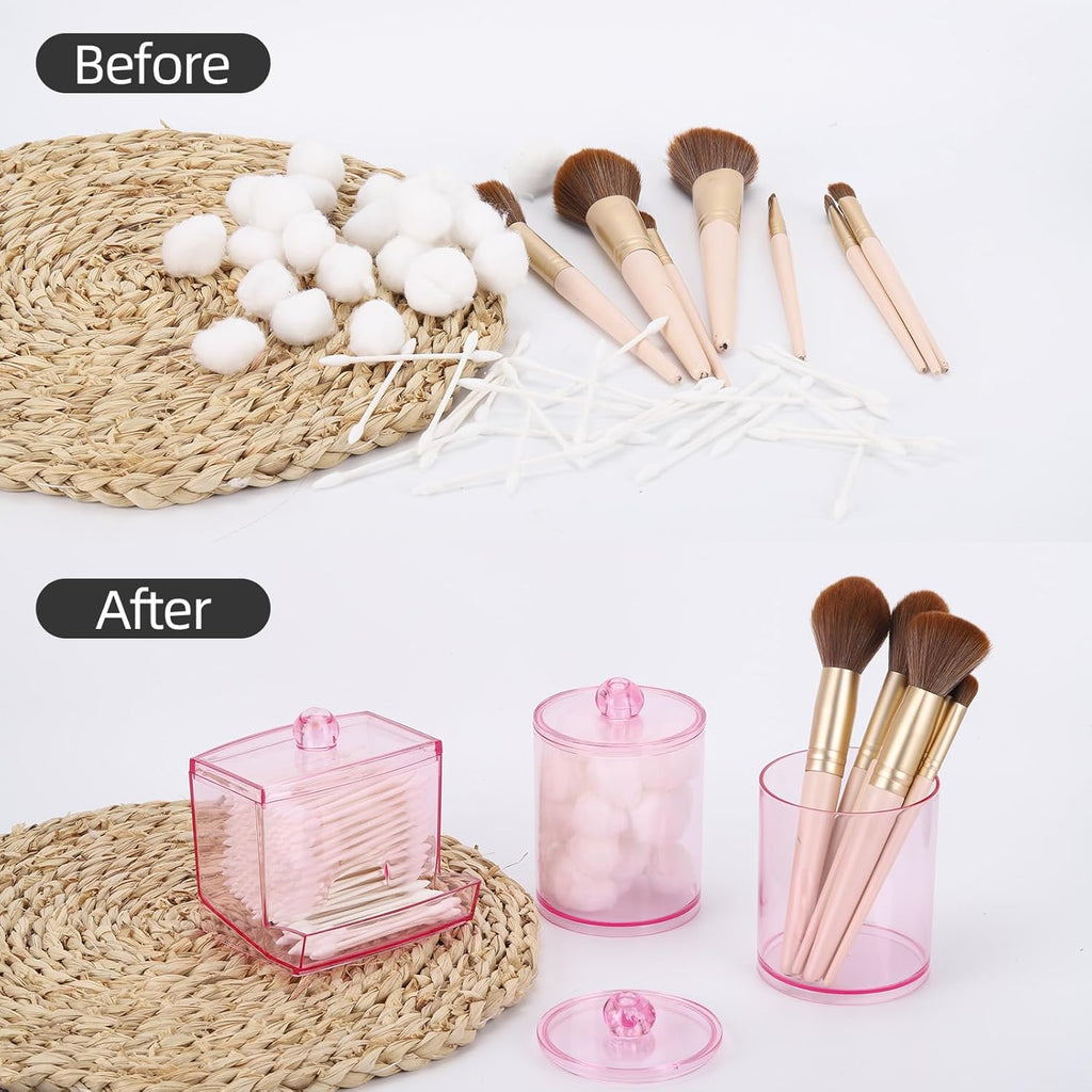 Tbestmax Cotton Swab Dispenser - Stylish Pink Apothecary Jar for Cotton Balls & Floss Picks | 10 oz