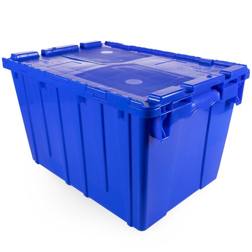IDL Packaging 14-Gallon Industrial Plastic Tote with Hinged Lids, Blue, Pack of 1 - Heavy-Duty Large 22"L x 15"W x 12"H Container for Warehouses, Garages, and Home Storage