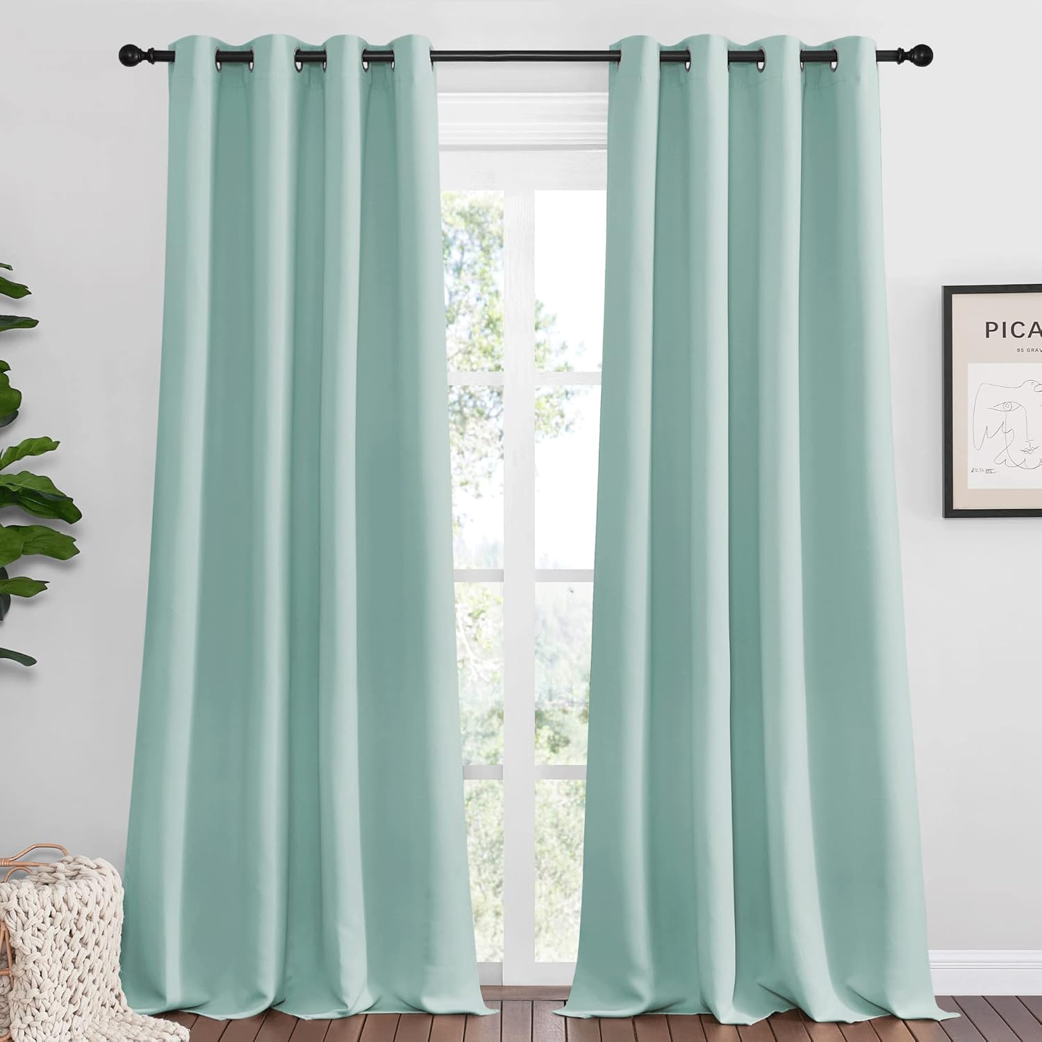 NICETOWN Aqua Blue Blackout Curtains - Sound Reducing & Heat Blocking | 108" Long, 55" Wide, 2 Pieces