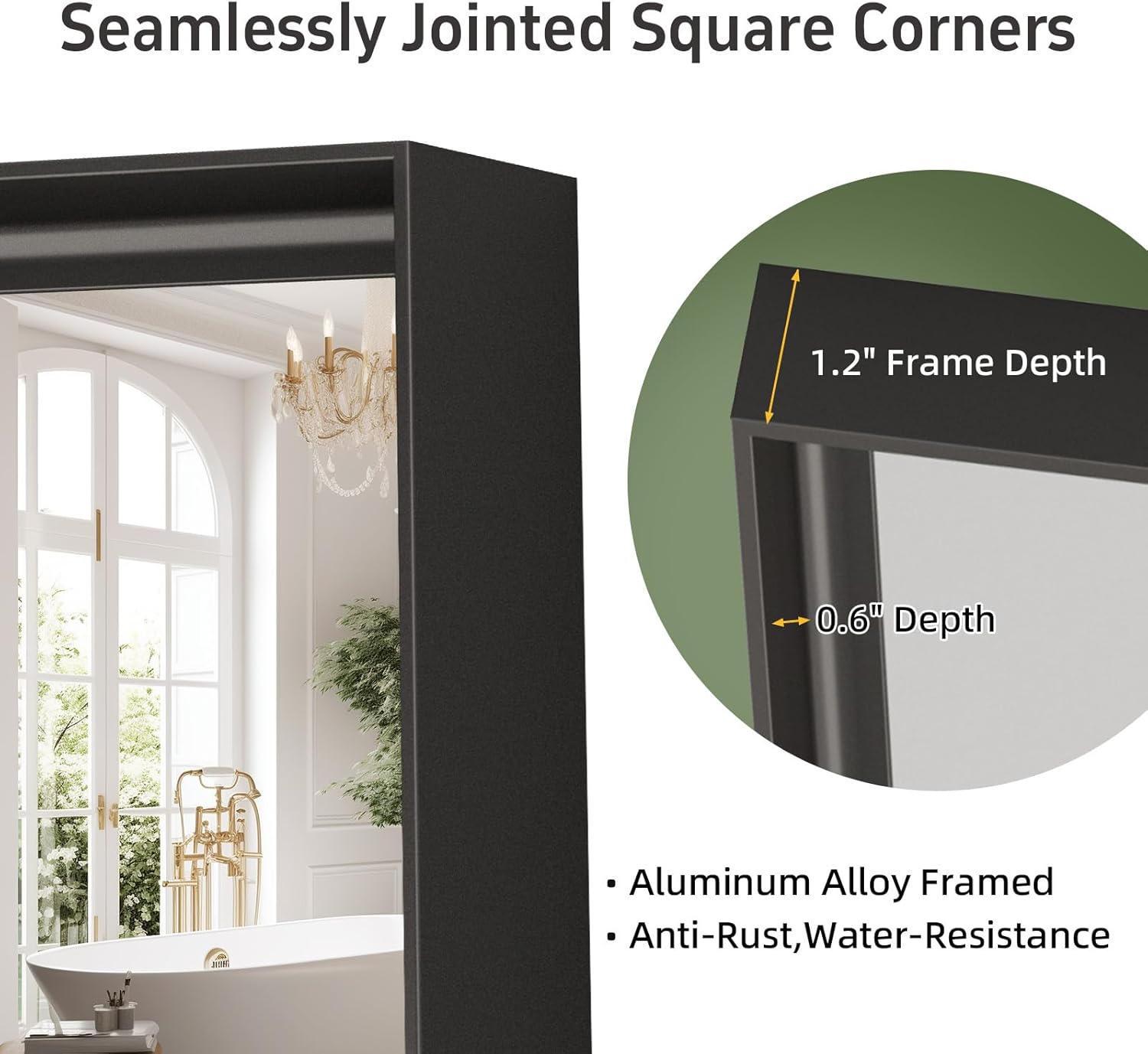 Regine Switzerland Black Vanity Wall Mirror - 22x30 Inch Rectangular Aluminum Framed Bathroom Mirror | Anti-Rust Tempered Glass, Versatile Horizontal/Vertical Design