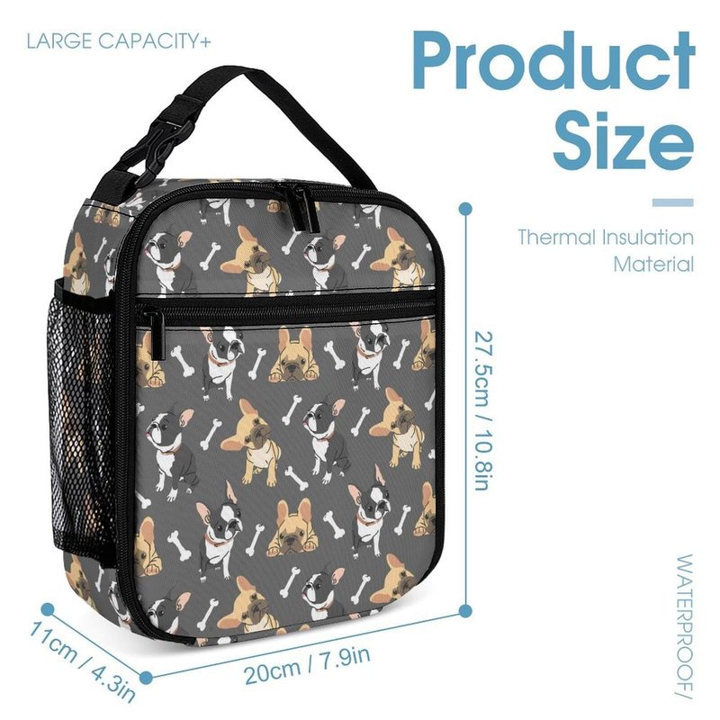 Homieblanket French Bulldog Backpack with Lunch Box & Pencil Case, 16 Inch Cute Dogs Themed Bookbag, Adjustable Lightweight, Colorful Backpacks Set for Kids Girls Boys