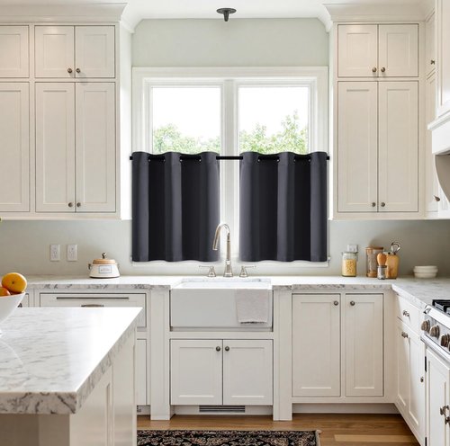 MIULEE Short Curtains - Dark Grey Blackout Thermal Insulated Drapes for Kitchen & Bedroom | 40" x 36" (2 Panels)
