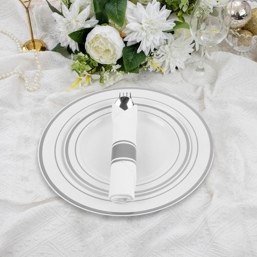 MCIRCO 175-Piece Silver Dinnerware Set - Elegant Disposable Plates, Cups & Napkins for 25 Guests