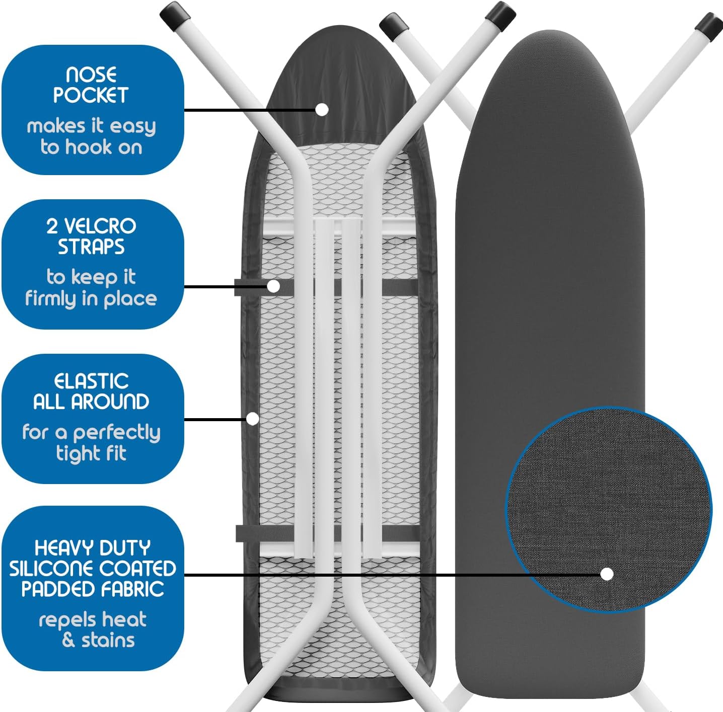 T&V Shaped Ironing Board Holder - Wall Mount & Over The Door Hanger | Heat Reflective Cover & Pad Set