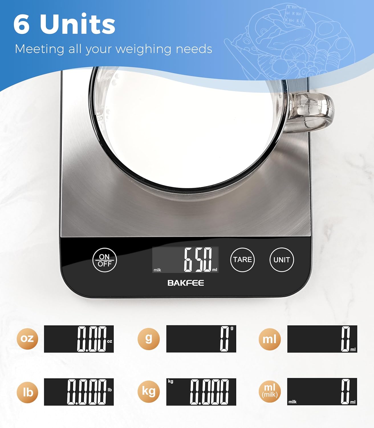 Skiennix Food Scale - 33lb Rechargeable Kitchen Scale with USB Charging | High Accuracy in Grams & Ounces, Black