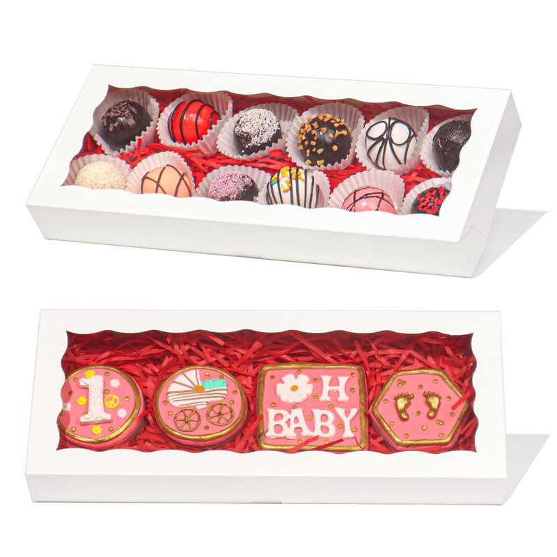 ROSPAKTEK 50pcs 12x5x1.5Inches White Bakery Boxes with Window Cookies Boxes Macaron Boxes. Cakesickle Boxes Browines Treat BoxesChocolate Truffle Boxes for Christmas Valentine's Easter Mother's Day