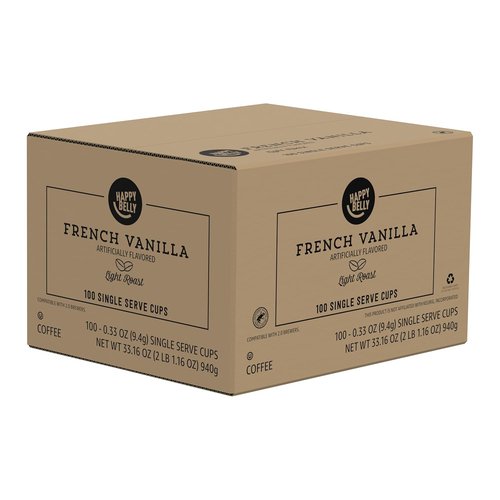 Happy Belly Light Roast Coffee Pods - French Vanilla Flavor | Compatible with Keurig 2.0, 100 Count