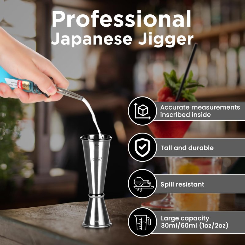 TEAVAS Mixology Black Bartender Kit with Japanese Jigger & Stand - 13 Piece Stainless Steel Cocktail Making Set - Boston Shaker, Strainer, Mixer Spoon, Muddler - Barware Anniversary & Birthday Gifts