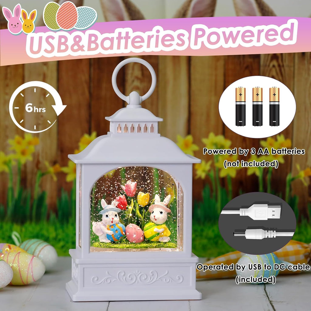 Skiennix Easter Bunny Snow Globe - Glitter Lantern with Timer for Spring Decor | 6 Hours