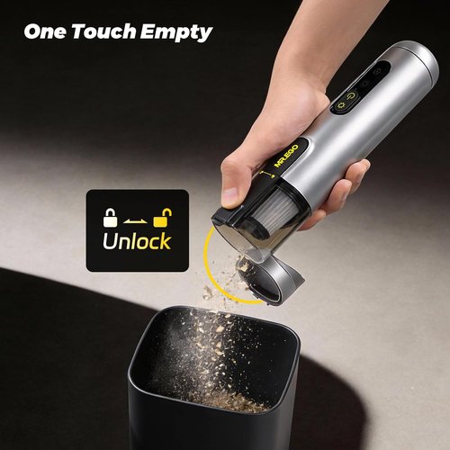 Mr. Ego Handheld Car Vacuum - Portable 4-in-1 Mini Vacuum with 18500Pa Suction & LED Light | Silver