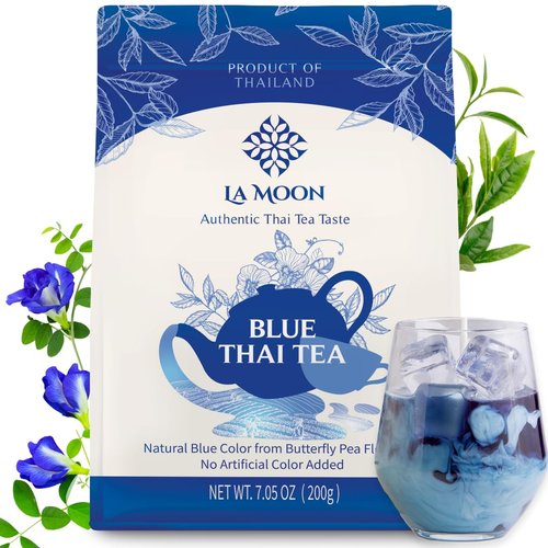 LA MOON TEA Blue Thai Tea Mix - Traditional Loose Leaf Thai Tea Mix from Butterfly Pea Flower and Assam Black Tea for Home-made Blue Thai Iced Tea, Boba Tea & Latte - No Food Dye, 7.05 Oz.
