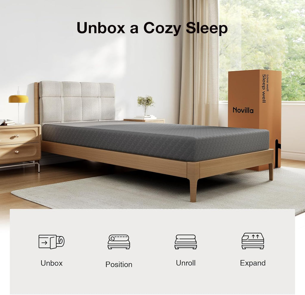 Novilla Twin Mattress - 5-Inch Gel-Infused Memory Foam for Kids | Pressure-Relieving & Cool Touch