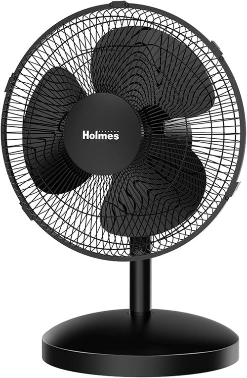Holmes 12-Inch Oscillating Table Fan - 3 Speeds, 75° Wide Angle, Quiet Operation | Adjustable Tilt, Black