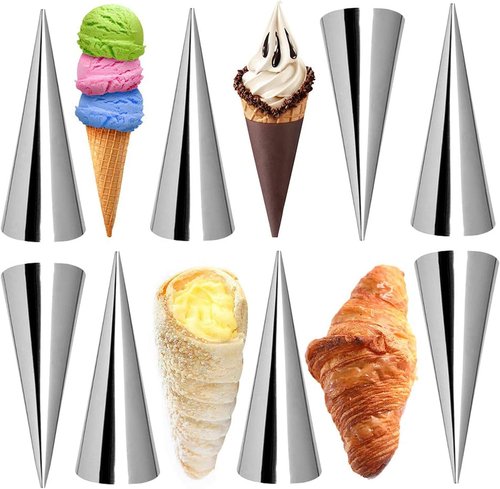 Joyeee Stainless Steel Pastry Cream Horn Molds - 10 Large 5-Inch Cannoli Tubes for Baking
