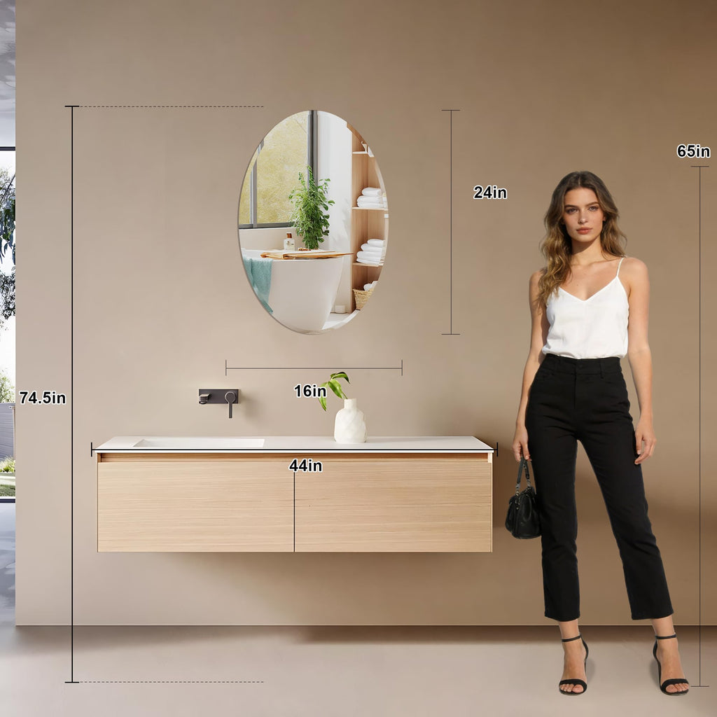 Oval Bathroom Mirror,16X24 inch Oval Frameless Mirror, Frameless Mirrors for Bathroom,Beveled Bathroom Mirror.