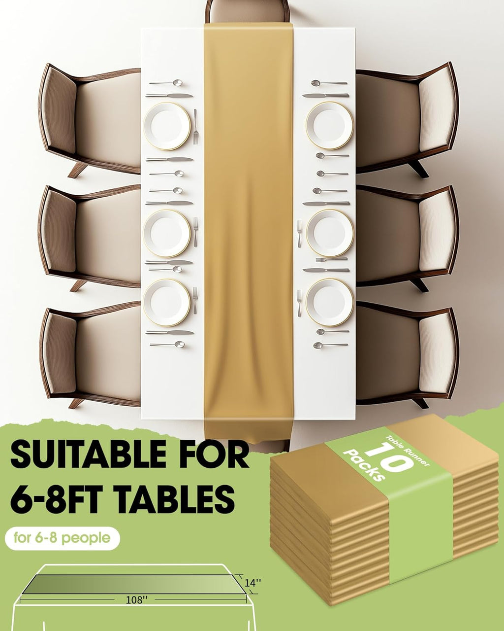 Pureegg Gold Plastic Table Runners - Water-Resistant 14'' x 108'' Disposable Decor for Weddings & Parties