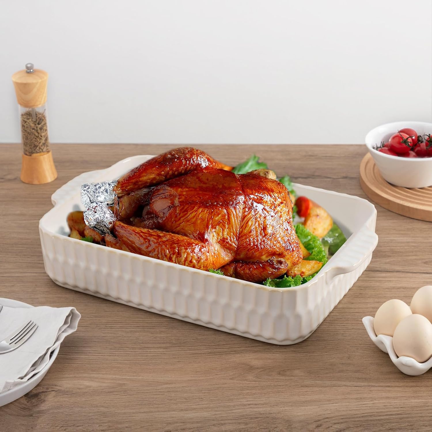 Regine Switzerland 4.7QT Casserole Dish - Large 9x13” Ceramic Baking Pan with Handles for Easy Serving