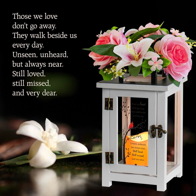 HN HAIINAA Memorial Lantern Sympathy Gift Bereavement Gift Idea with Sympathy Rose Flowers for Loss of Loved One Memorial Gift for Loss of Mother Father Brother Sister Husband