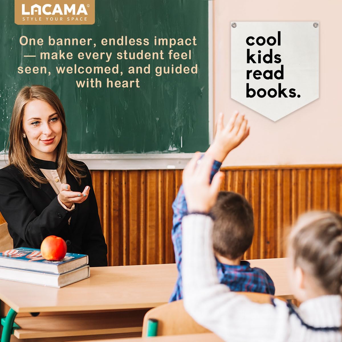 Lacama Reading Corner Decor,Cool Kids Read Books Linen Banner,Read Sign Wall Hanging Banner Pennant Flag Decor for Classroom Homeschool Nursery Playroom Toddler Decor,12.4x14 in