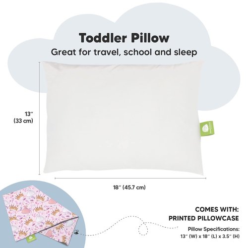 Dear Princess Toddler Pillow - Soft & Breathable Organic Cotton Travel Pillow with Case | 13x18 Inches for Ages 2-5