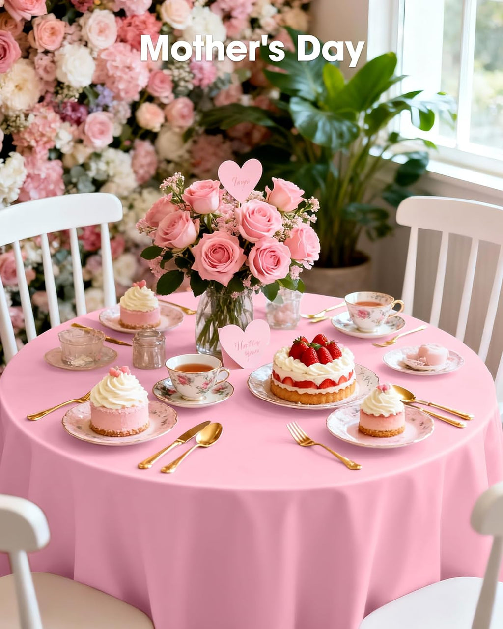 Pureegg Disposable Plastic Table Cloths - 84'' Round, Leakproof & Sturdy, Pink | 8 Pack for Easter & Mother's Day