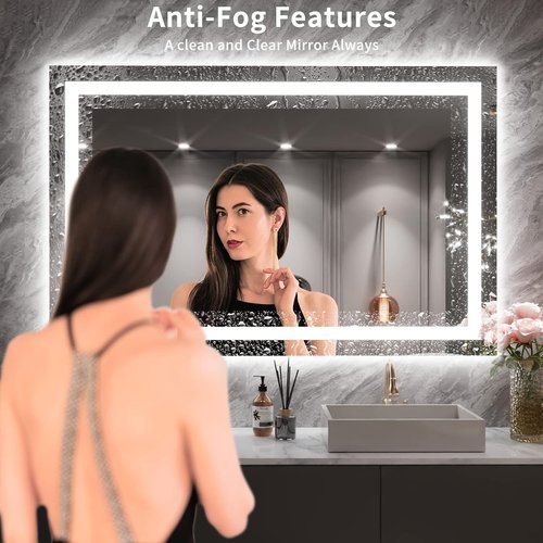 LOAAO LED Bathroom Mirror - 55X36 Inch, Dimmable & Anti-Fog, Backlit & Front Lit, Tempered Glass