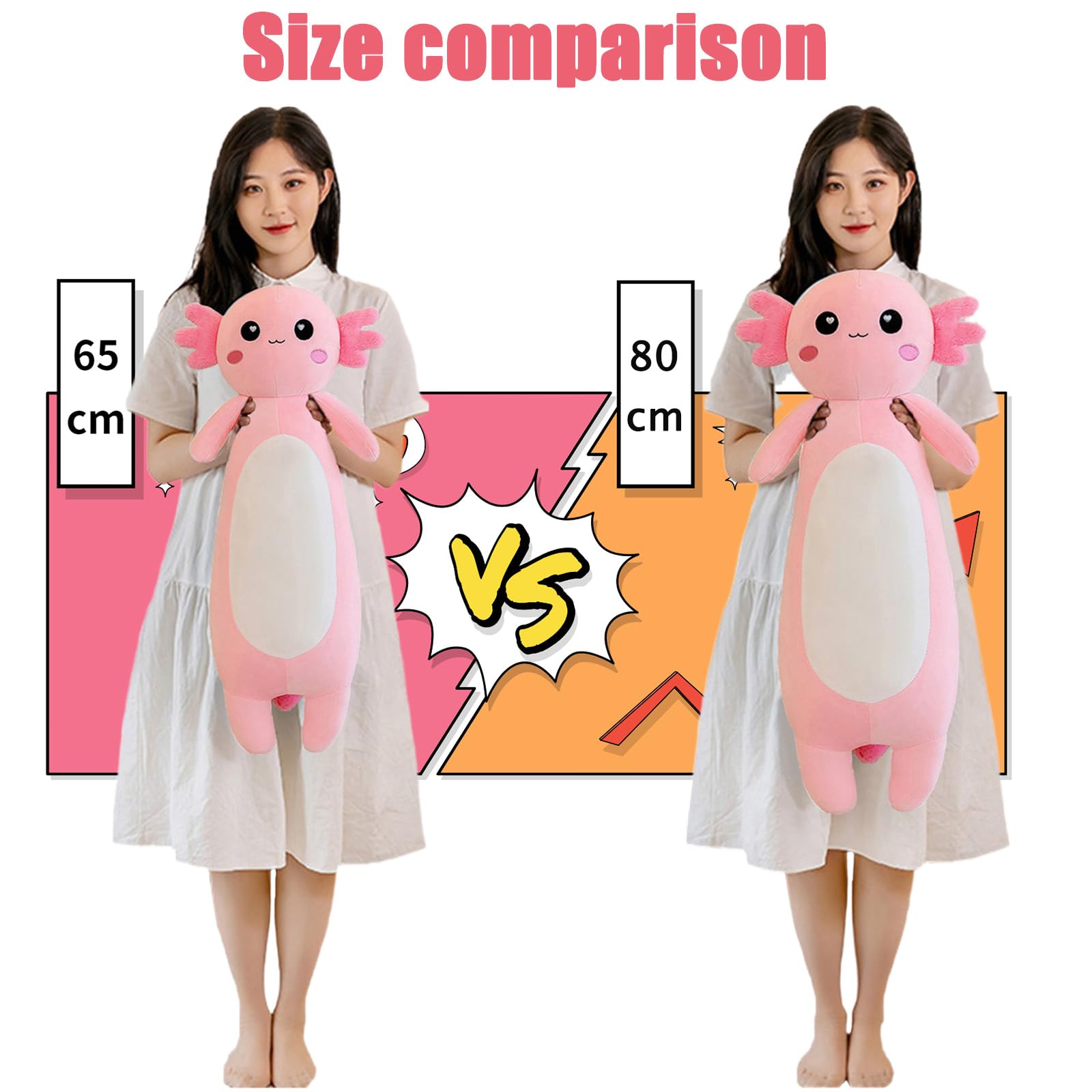 Somao Long Axolotl Plush Pillow, Cute Axolotl Stuffed Animal Body Plush Soft Plushies Doll Toy for Girls Boys(65cm/25.5inch,Pink)