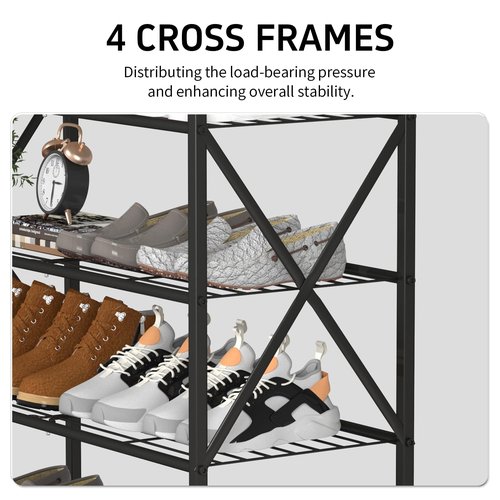 MILEFA Metal Shoe Rack, 8 Tier Tall Shoe Organizer Holds 40 Pairs, Study Shoes Stand for Garage, Closet, Entryway, Front Door Entrance
