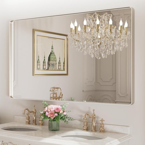 LOAAO Brushed Nickel Bathroom Mirror - 60X36 Inch Rounded Rectangle Design, Anti-Rust & Shatterproof