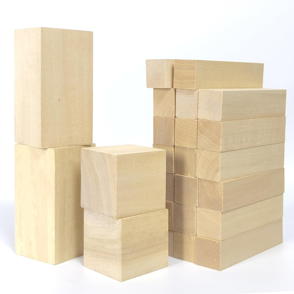 Ninekong Basswood Carving Blocks - 24PCS Whittling Kit with Soft Basswood in 3 Sizes (4"x1"x1", 4"x2"x2", 2"x2"x2")