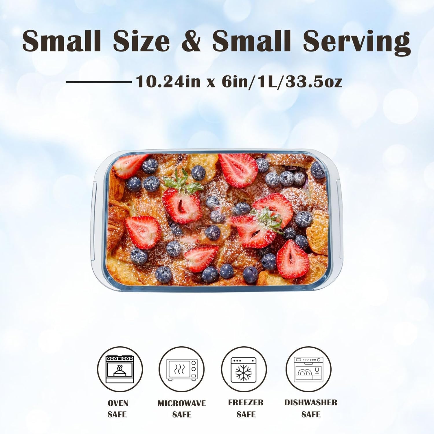 Skiennix Glass Baking Dish - 1L Casserole Pan for Oven | 10x6 Inch Durable Design