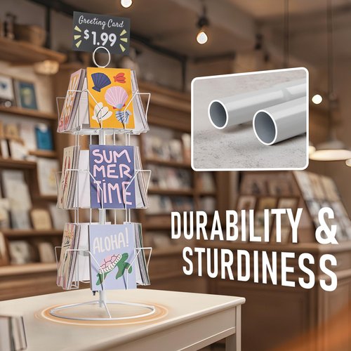 ANBOXIT Greeting Card Display Stand Rotating Rack Holder, for Postcard Sticker Retail, Metal White, 12 Display Pockets