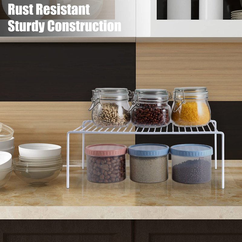GEDLIRE Kitchen Cabinet Shelf Organizer Set of 2, Large (15.7 x 9.4 inch) Metal Wire Pantry Storage Shelves, Dish Plate Racks for Cabinets, Freezer, Counter, Cupboard Organizers and Storage, White